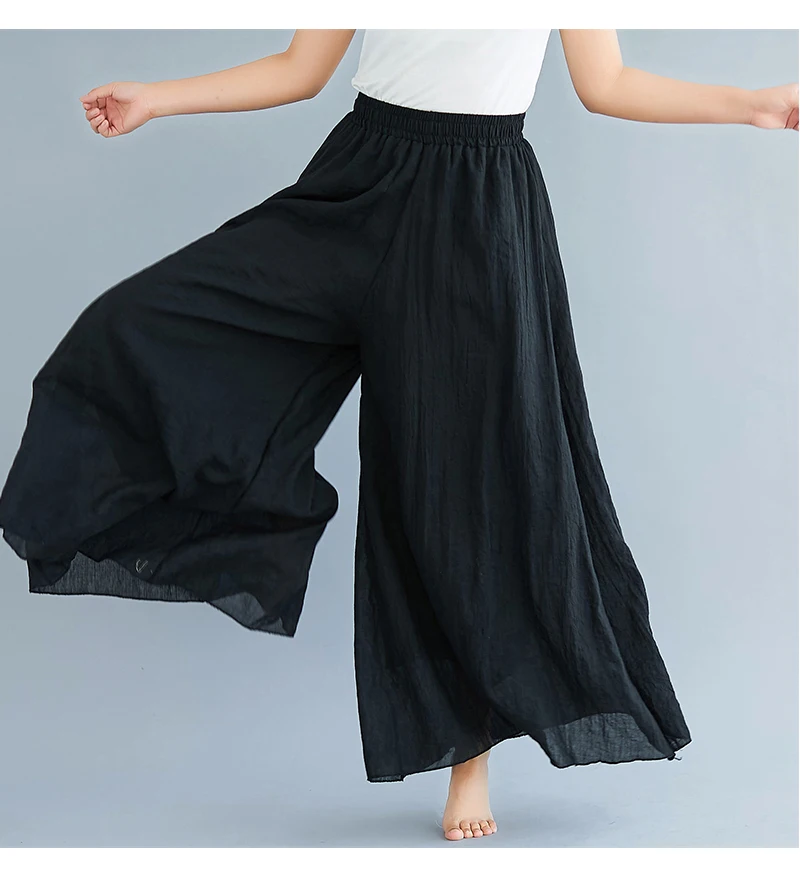 Cotton Linen Wide Leg Pants for Women Summer Casual Loose Pants High Waist Big Swing Skirt Capris Women Clothing PT-565