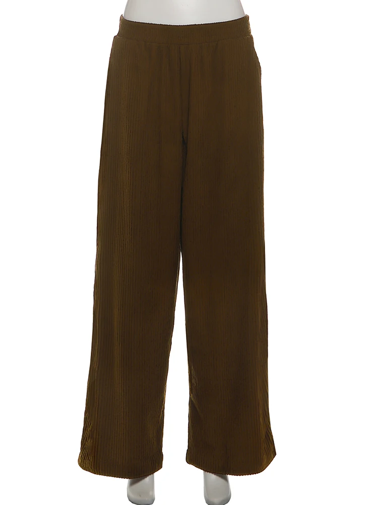 Weird Puss Y2K Casual Wide-Leg Pants Women Autumn Loose Simple Basic Pocket High Waist Trousers Corduroy Streetwear Long Bottoms