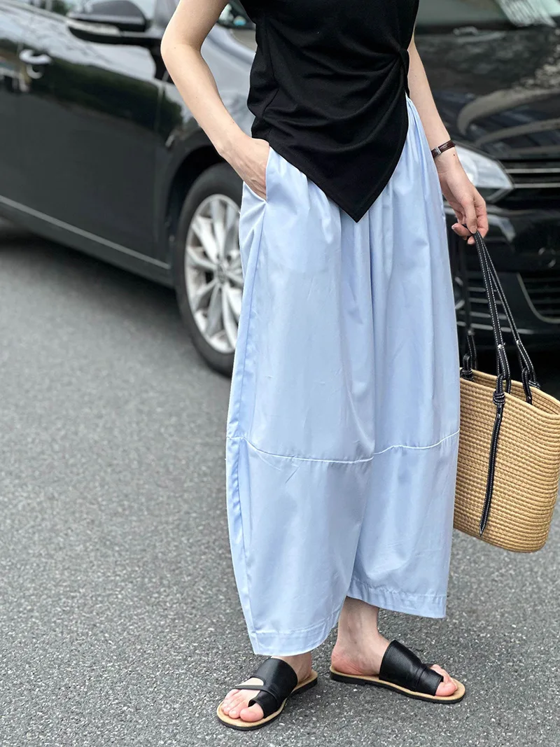 [LANMREM] Minimalism High Waist Bloomers Pants Women Solid Office Lady Fashion Trousers Female Clothes 2025 Summer New 26D9690