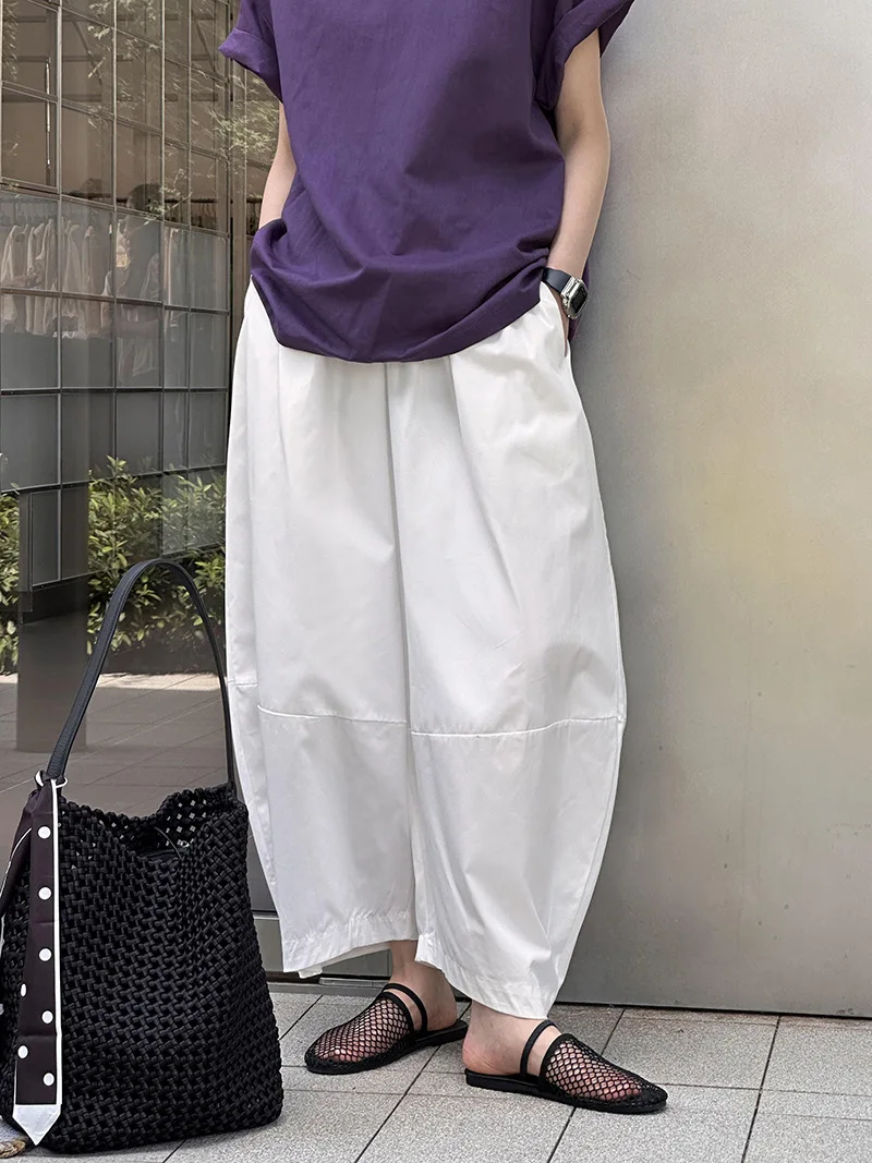 [LANMREM] Minimalism High Waist Bloomers Pants Women Solid Office Lady Fashion Trousers Female Clothes 2025 Summer New 26D9690
