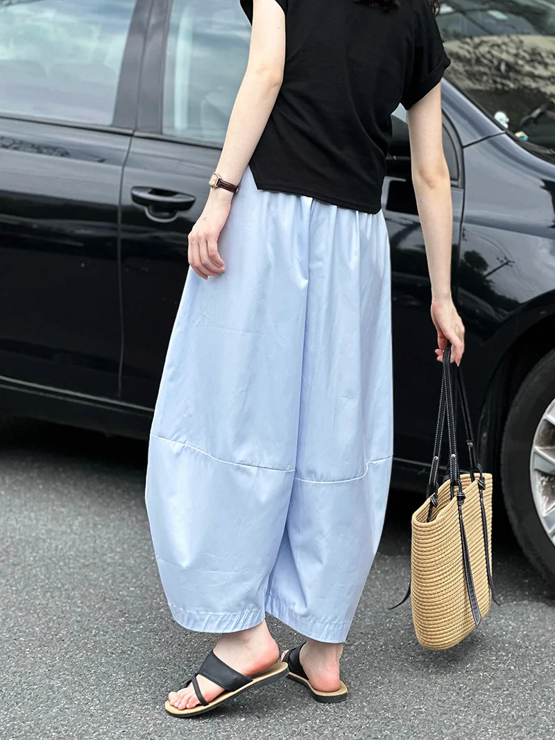 [LANMREM] Minimalism High Waist Bloomers Pants Women Solid Office Lady Fashion Trousers Female Clothes 2025 Summer New 26D9690