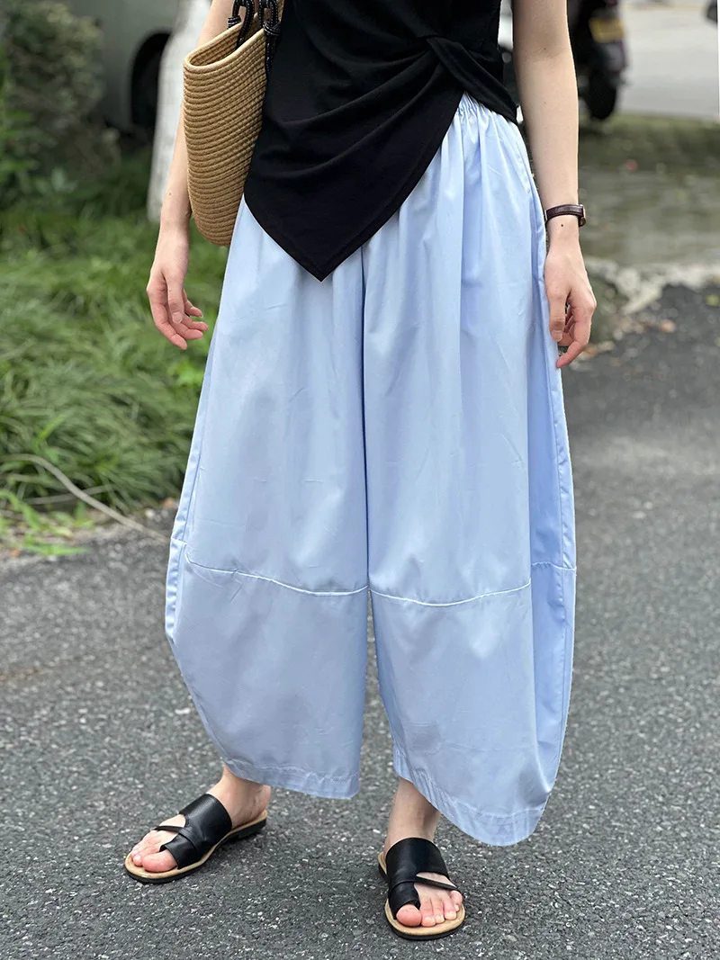 [LANMREM] Minimalism High Waist Bloomers Pants Women Solid Office Lady Fashion Trousers Female Clothes 2025 Summer New 26D9690