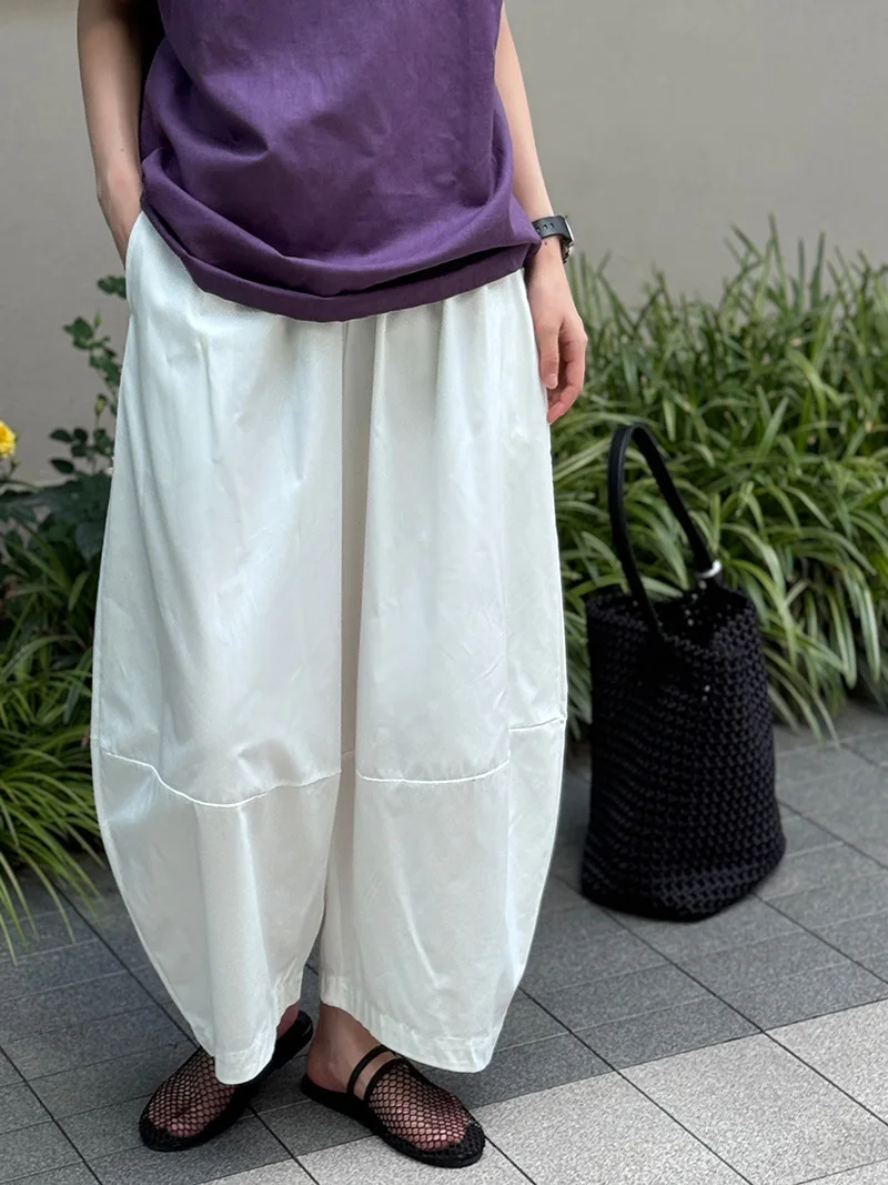 [LANMREM] Minimalism High Waist Bloomers Pants Women Solid Office Lady Fashion Trousers Female Clothes 2025 Summer New 26D9690