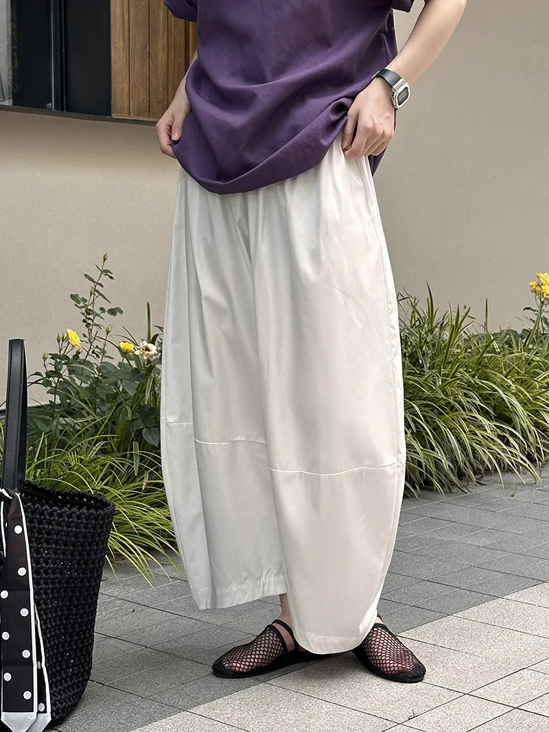 [LANMREM] Minimalism High Waist Bloomers Pants Women Solid Office Lady Fashion Trousers Female Clothes 2025 Summer New 26D9690