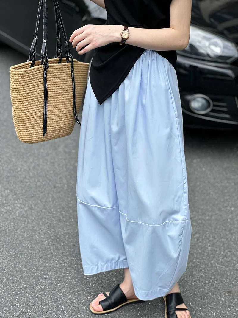 [LANMREM] Minimalism High Waist Bloomers Pants Women Solid Office Lady Fashion Trousers Female Clothes 2025 Summer New 26D9690