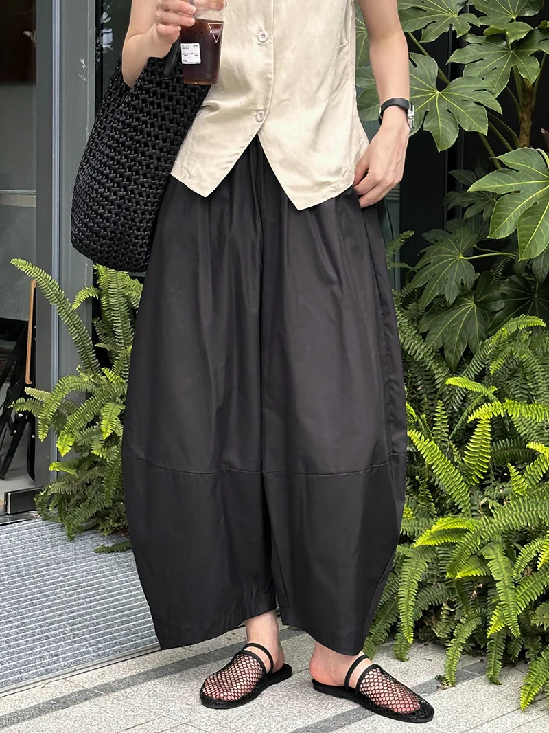 [LANMREM] Minimalism High Waist Bloomers Pants Women Solid Office Lady Fashion Trousers Female Clothes 2025 Summer New 26D9690