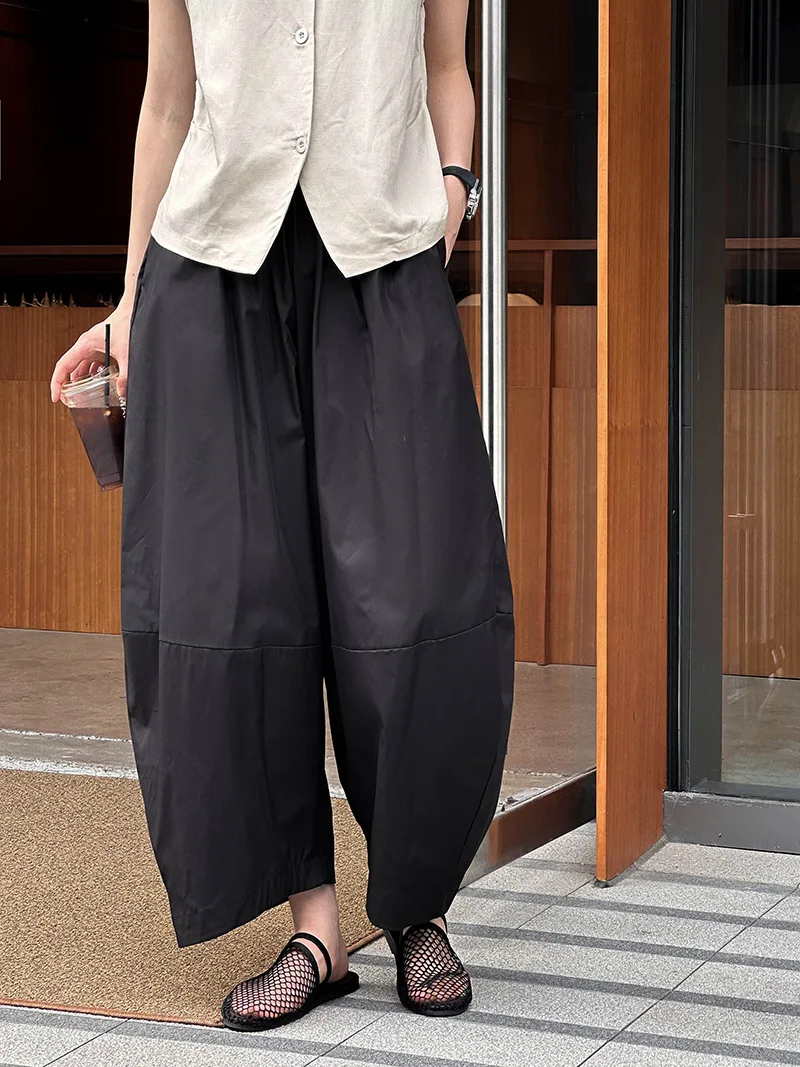 [LANMREM] Minimalism High Waist Bloomers Pants Women Solid Office Lady Fashion Trousers Female Clothes 2025 Summer New 26D9690