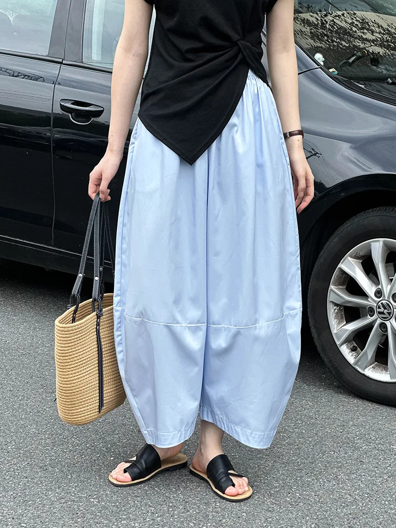 [LANMREM] Minimalism High Waist Bloomers Pants Women Solid Office Lady Fashion Trousers Female Clothes 2025 Summer New 26D9690
