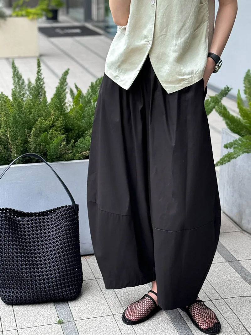 [LANMREM] Minimalism High Waist Bloomers Pants Women Solid Office Lady Fashion Trousers Female Clothes 2025 Summer New 26D9690