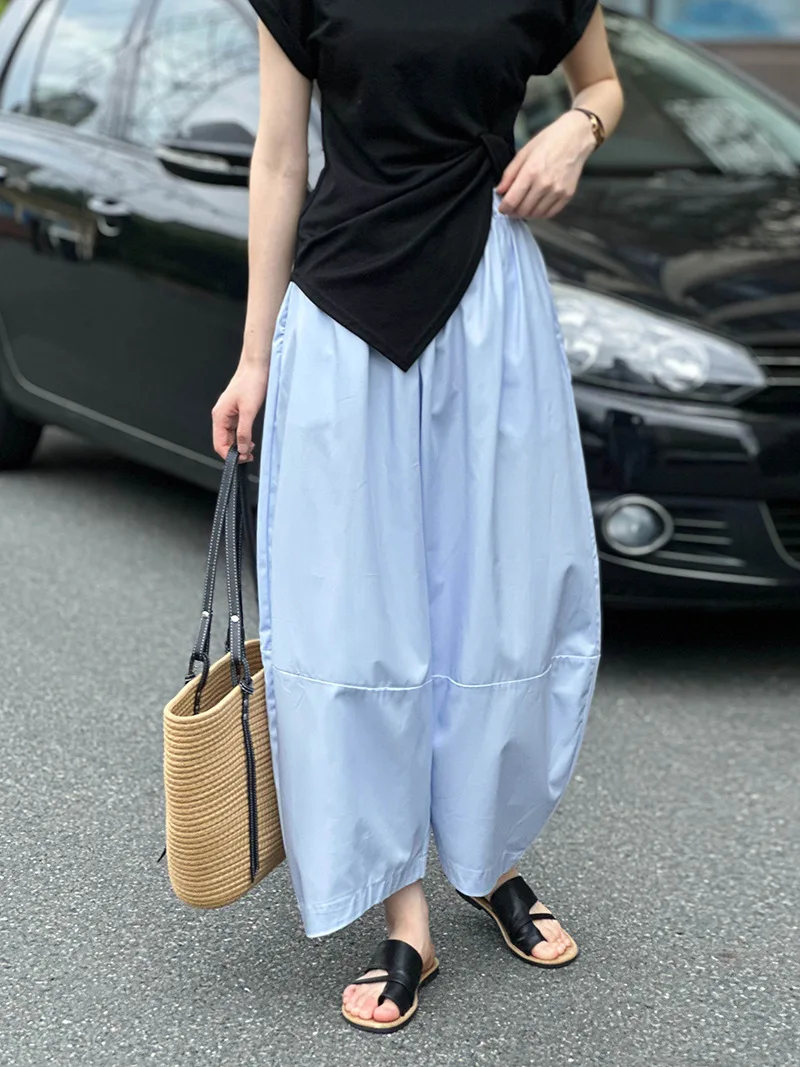 [LANMREM] Minimalism High Waist Bloomers Pants Women Solid Office Lady Fashion Trousers Female Clothes 2025 Summer New 26D9690