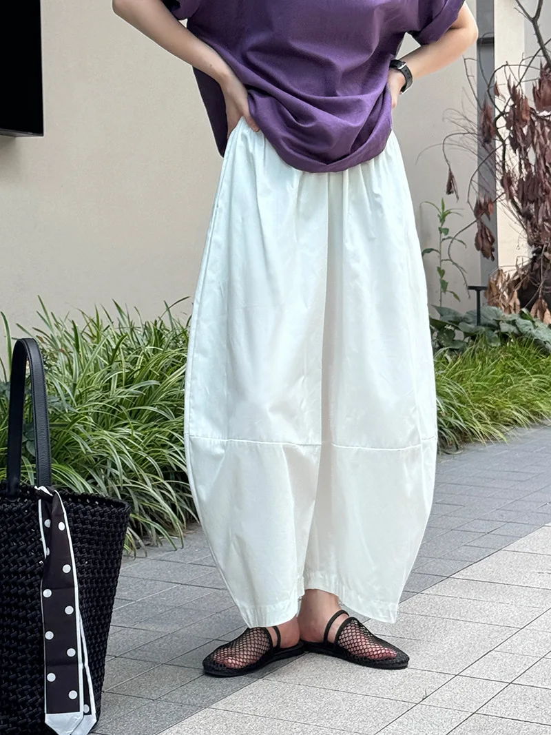 [LANMREM] Minimalism High Waist Bloomers Pants Women Solid Office Lady Fashion Trousers Female Clothes 2025 Summer New 26D9690