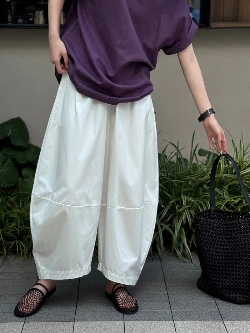 [LANMREM] Minimalism High Waist Bloomers Pants Women Solid Office Lady Fashion Trousers Female Clothes 2025 Summer New 26D9690