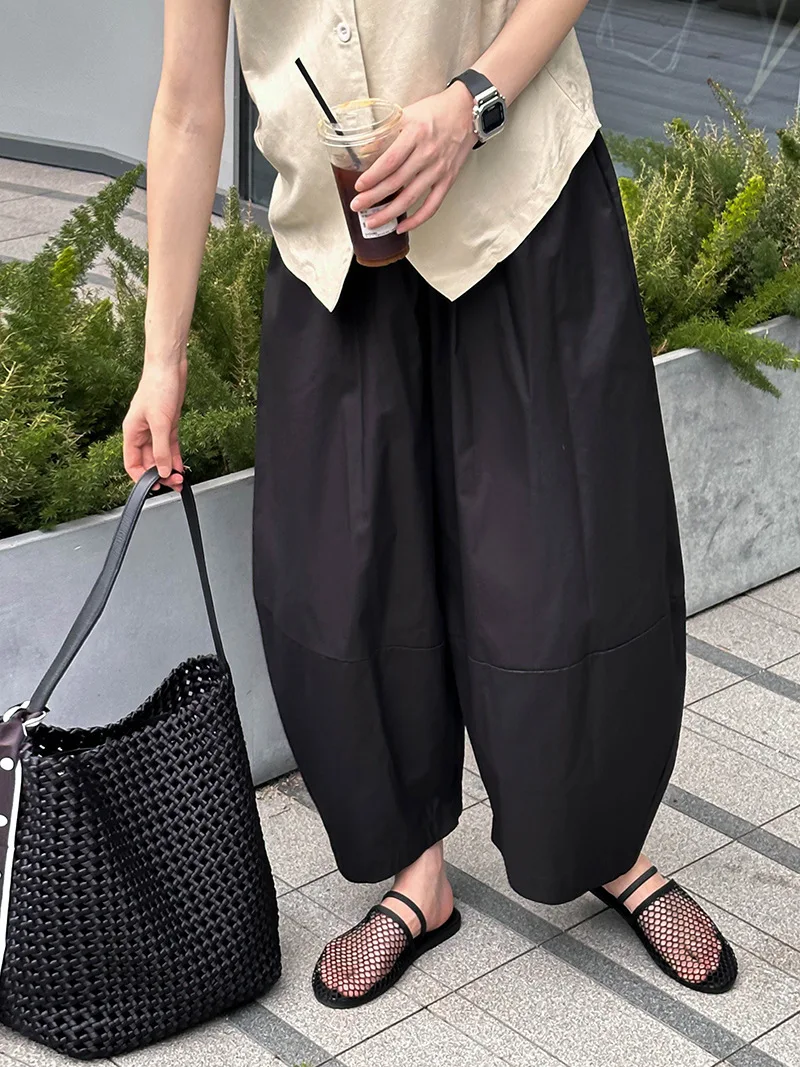 [LANMREM] Minimalism High Waist Bloomers Pants Women Solid Office Lady Fashion Trousers Female Clothes 2025 Summer New 26D9690