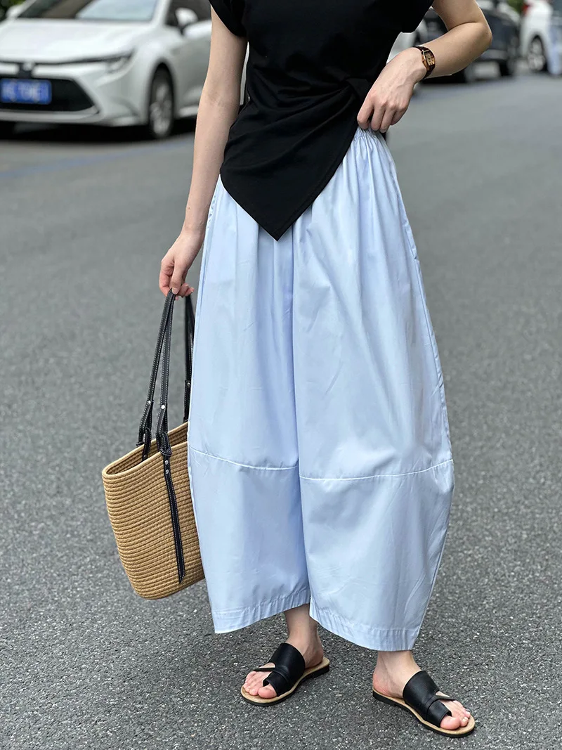 [LANMREM] Minimalism High Waist Bloomers Pants Women Solid Office Lady Fashion Trousers Female Clothes 2025 Summer New 26D9690
