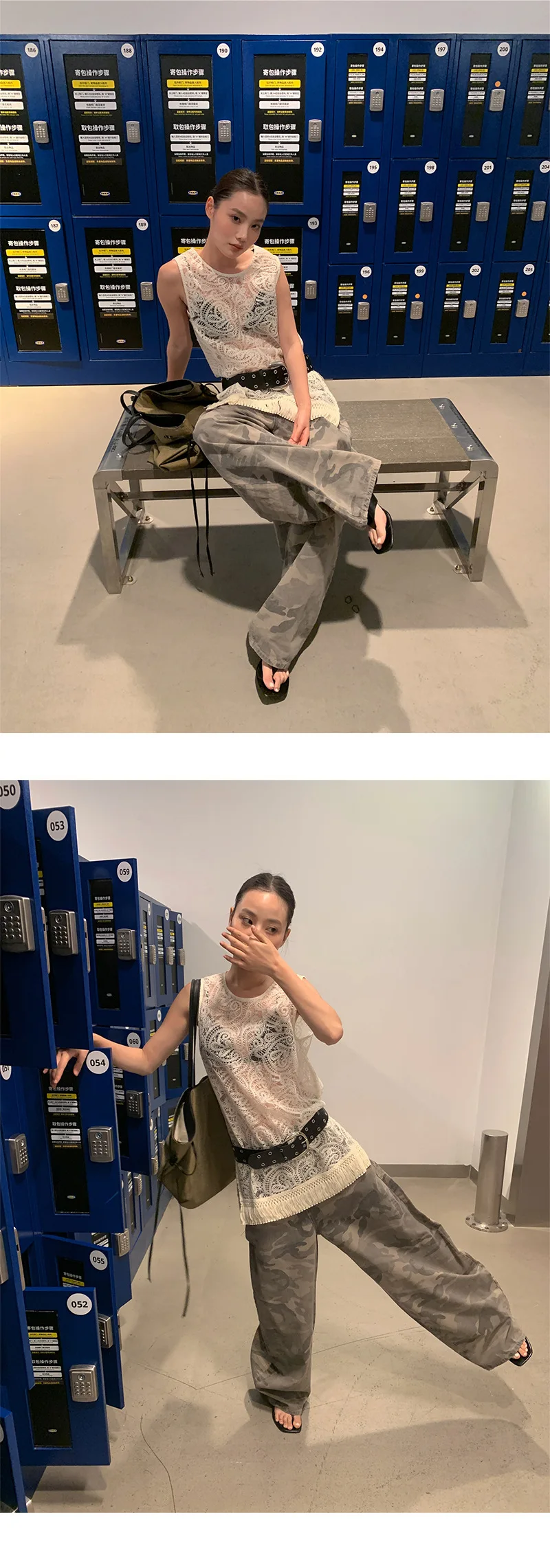 [LANMREM] Casual Distressed Camouflage Pants For Women Floor Length Wide Leg Trousers 2025 Summer New Tide 26DA1413