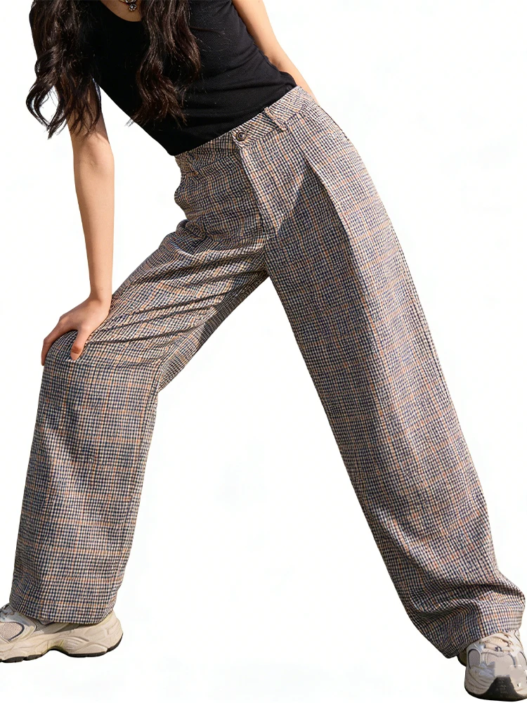 SLTNX 2026 Retro Chic Plaid Pants Women's Loose Pants Fashion Street Casual Pants Office Wear