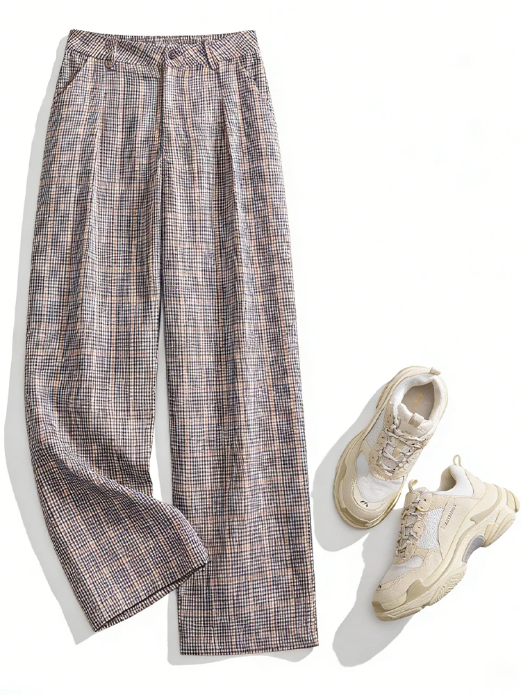 SLTNX 2026 Retro Chic Plaid Pants Women's Loose Pants Fashion Street Casual Pants Office Wear