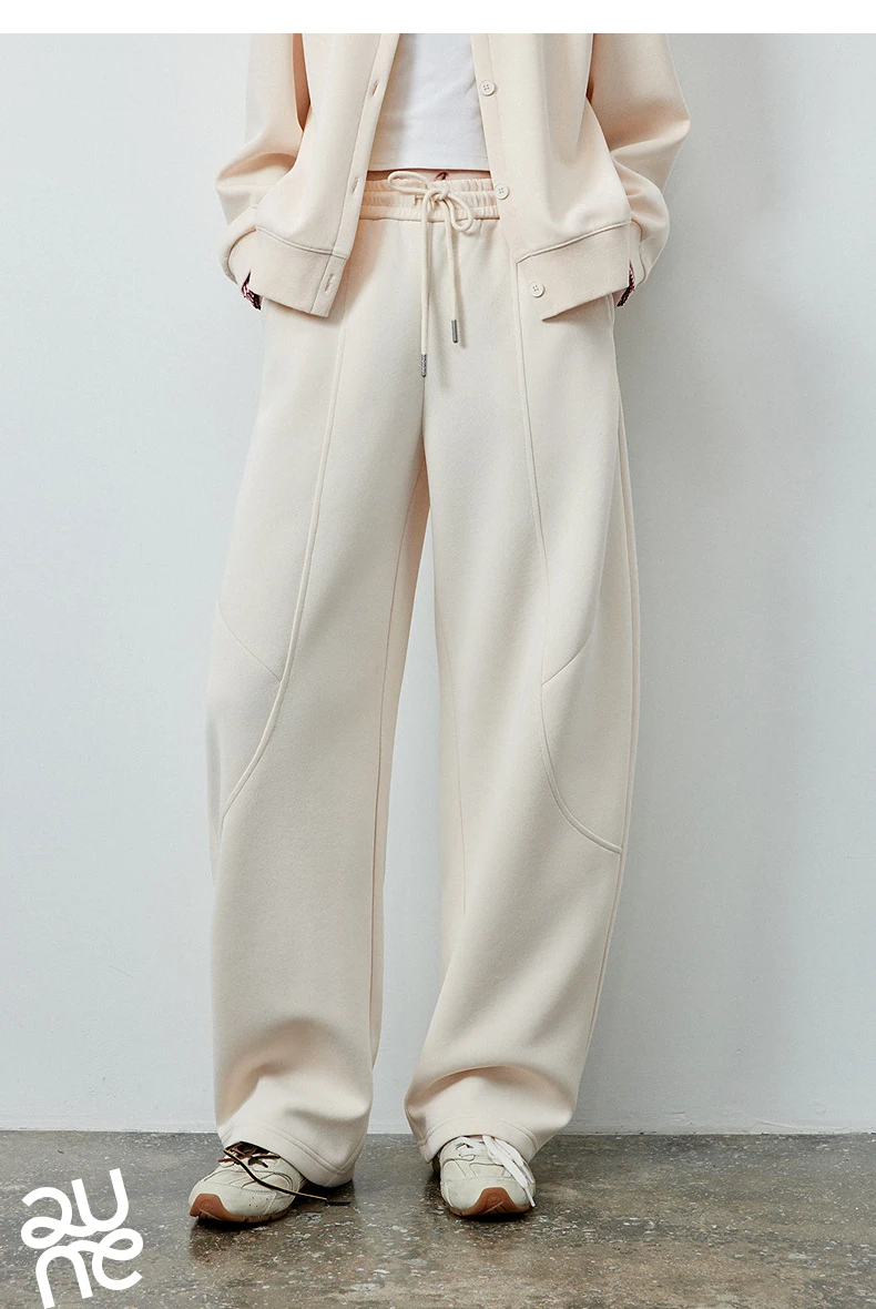 TOYOUTH Women's Lazy Academy Soft American Curved Leg Trousers 2026 Autumn New Arrival Paneled Design Pear Figure Shaping Pants