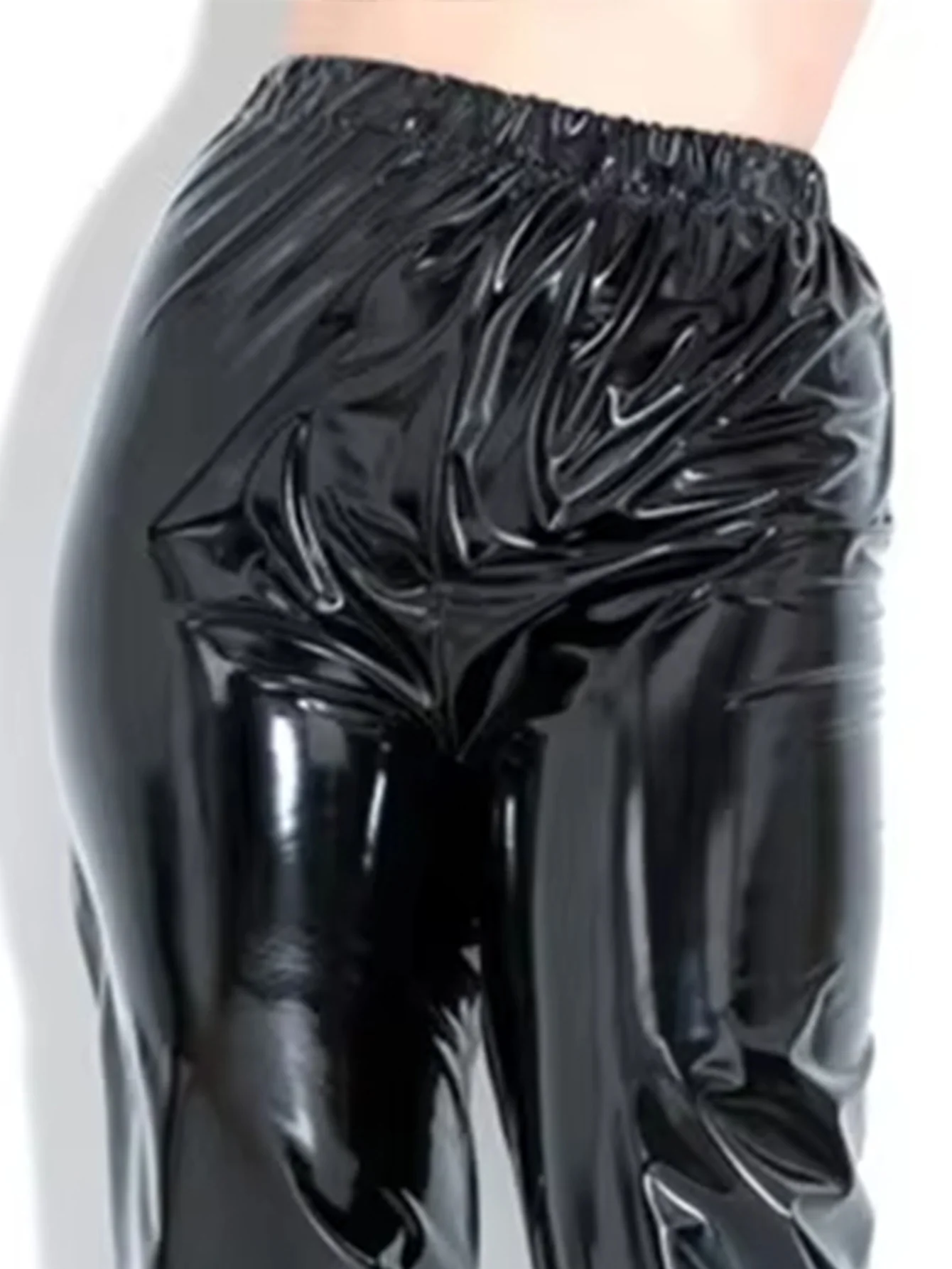 Women Shiny Faux Leather Stretch Lantern Pants Ladies Glossy PU Casual Trousers