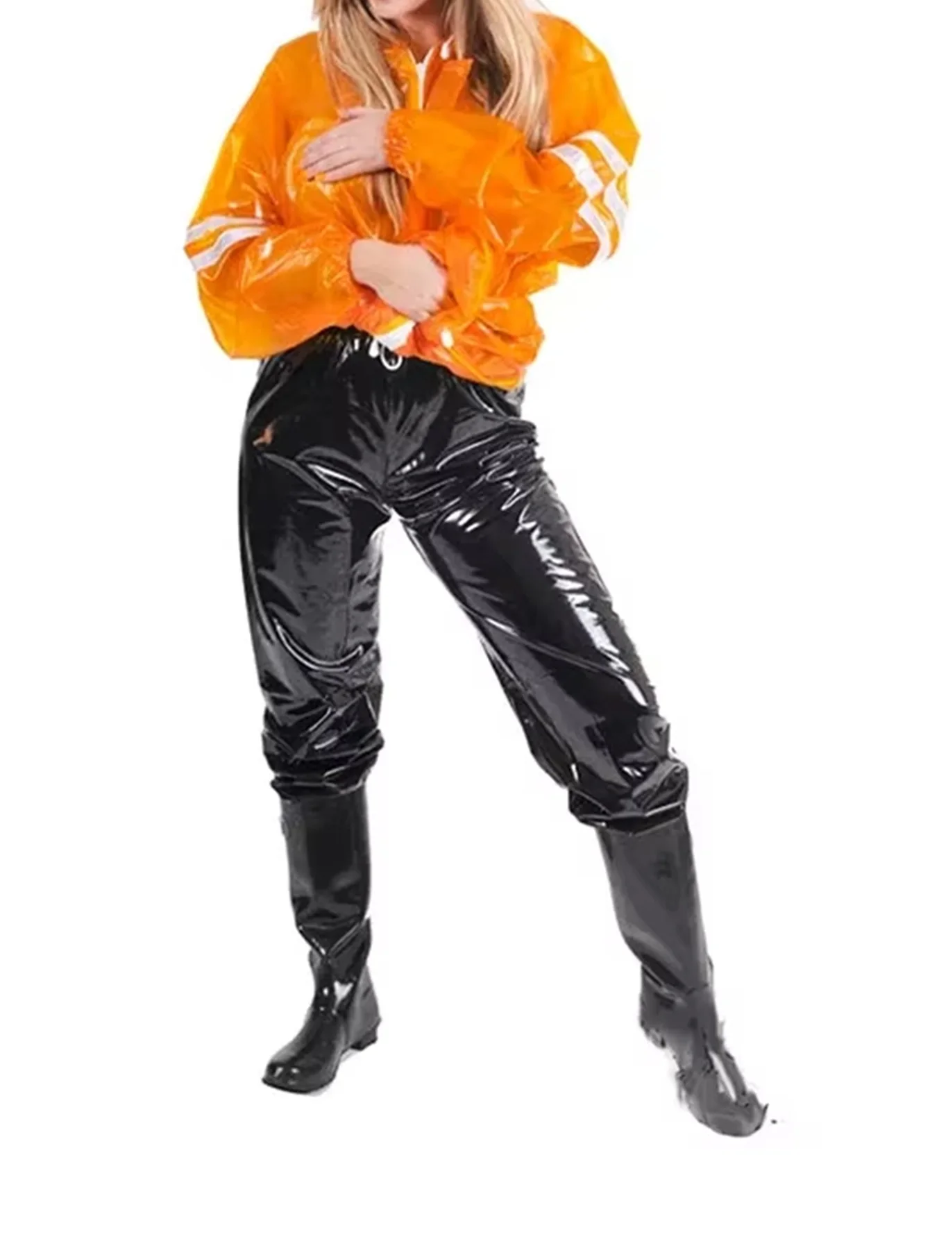 Women Shiny Faux Leather Stretch Lantern Pants Ladies Glossy PU Casual Trousers
