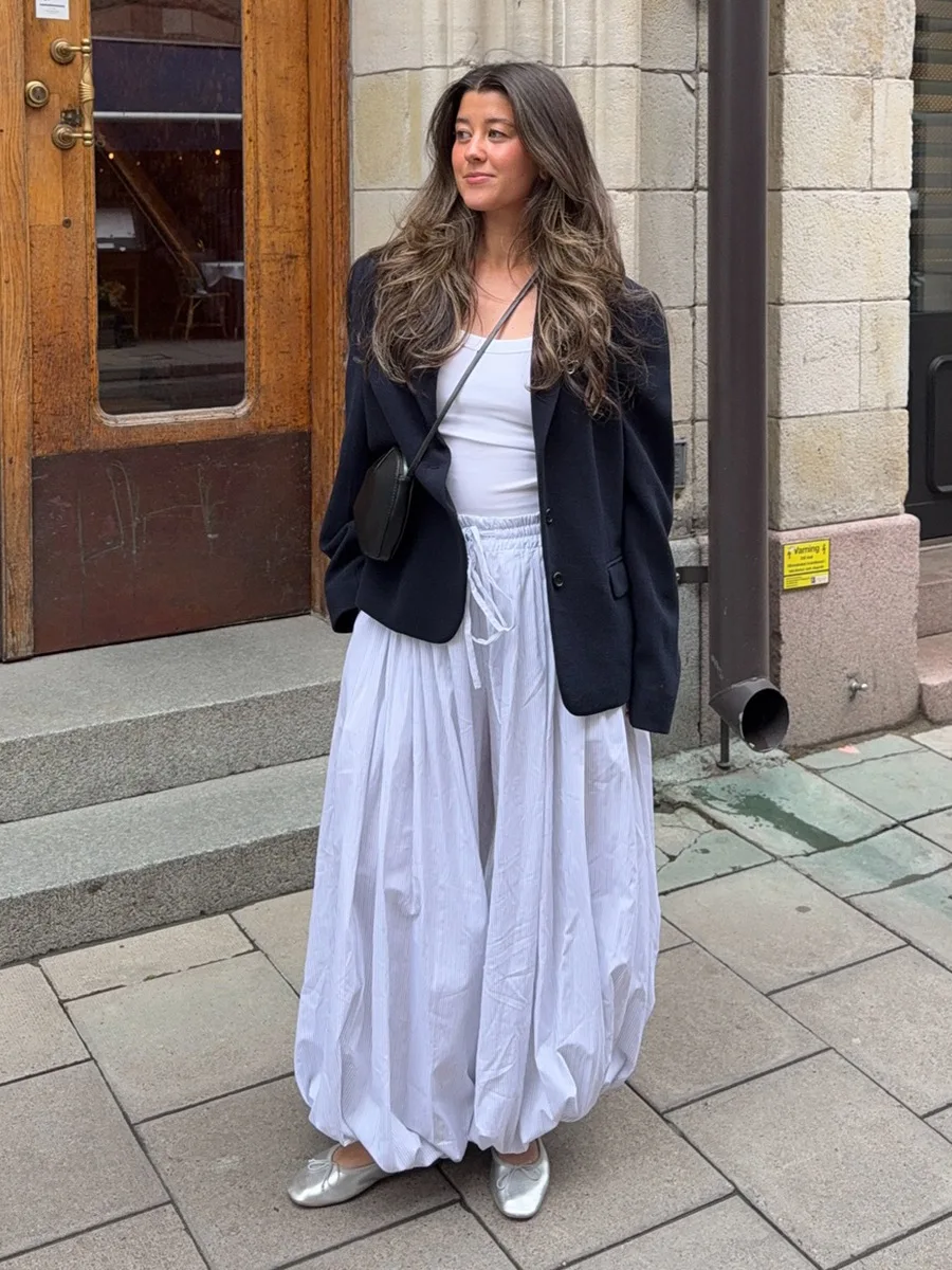 Talenza Summer Fashion Pocket Bloomers Female Trousers Pleated Loose High Waist Patchwork Bandage Streetwear Wide Leg Women Pant