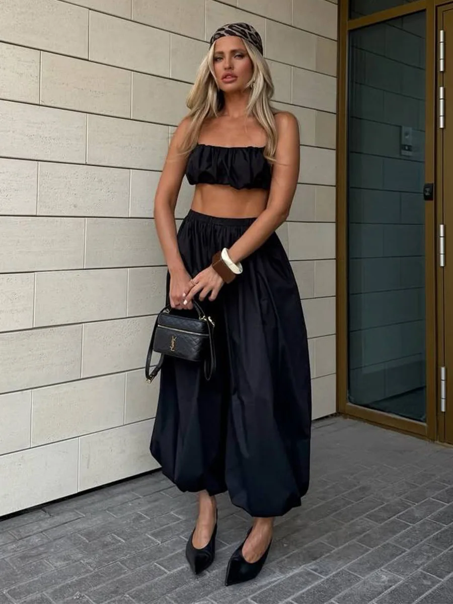 Talenza Summer Fashion Pocket Bloomers Female Trousers Pleated Loose High Waist Patchwork Bandage Streetwear Wide Leg Women Pant