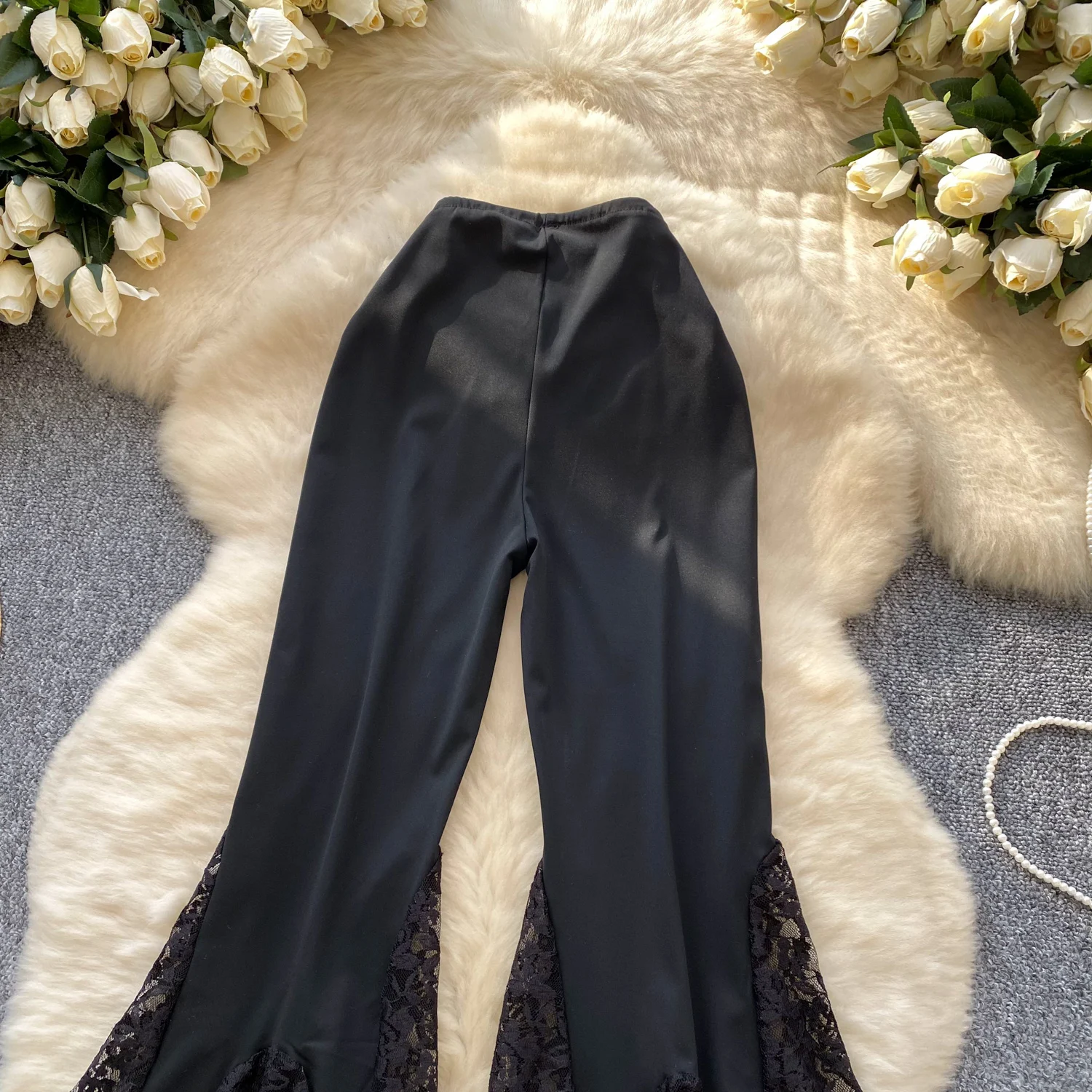 SINGREINY American Ins Hotsweet Pants Women High Waist Mesh Splice Lace Design Fashion Streetwear Skinny Flared Long Pants