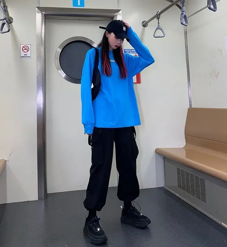 2025 New Harajuku Goth Jogging Cargo Pants Women Streetwear Black High Waist Solid Color Oversized Pants Casual Trousers Female