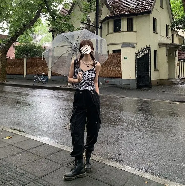 2025 New Harajuku Goth Jogging Cargo Pants Women Streetwear Black High Waist Solid Color Oversized Pants Casual Trousers Female