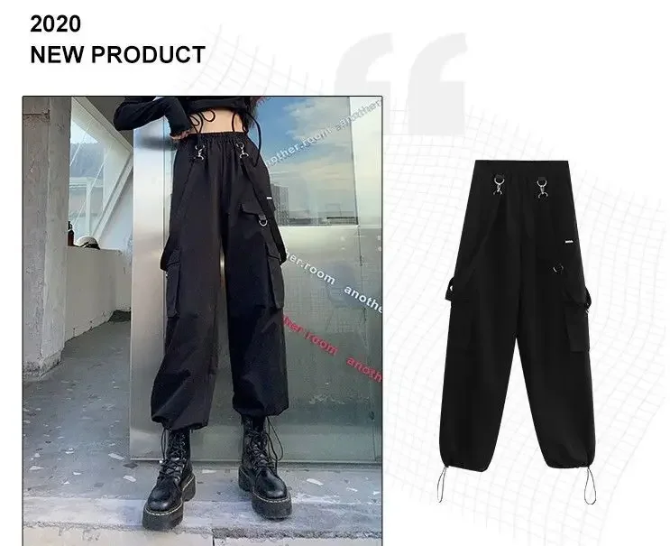 2025 New Harajuku Goth Jogging Cargo Pants Women Streetwear Black High Waist Solid Color Oversized Pants Casual Trousers Female