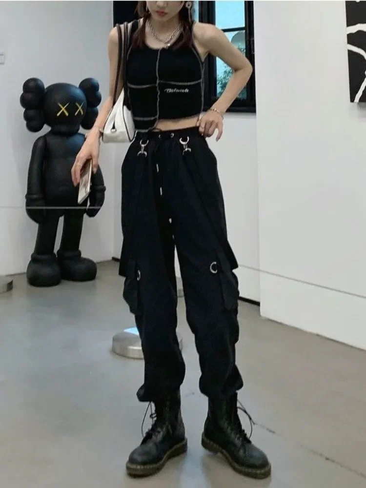 2025 New Harajuku Goth Jogging Cargo Pants Women Streetwear Black High Waist Solid Color Oversized Pants Casual Trousers Female
