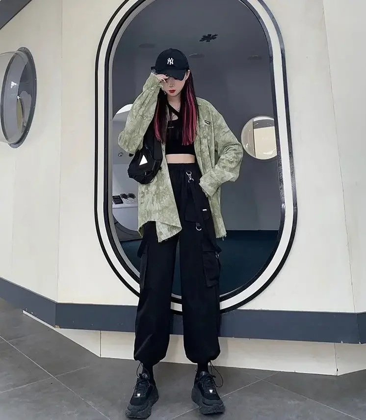 2025 New Harajuku Goth Jogging Cargo Pants Women Streetwear Black High Waist Solid Color Oversized Pants Casual Trousers Female