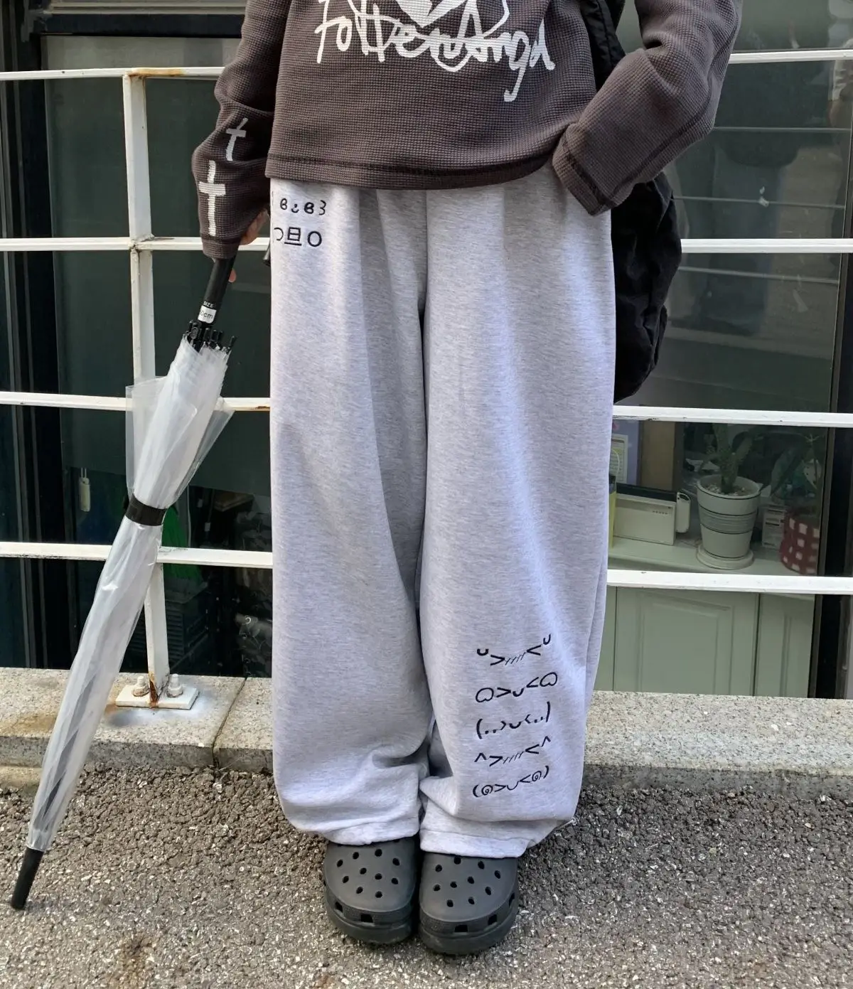 NICEMIX Kaomoji Sweatpants Women Cute Kawaii Cutecore Harajuku Jirai Kei Baggy Wide Leg Gray Joggers Y2K Alt Streetwear Pants