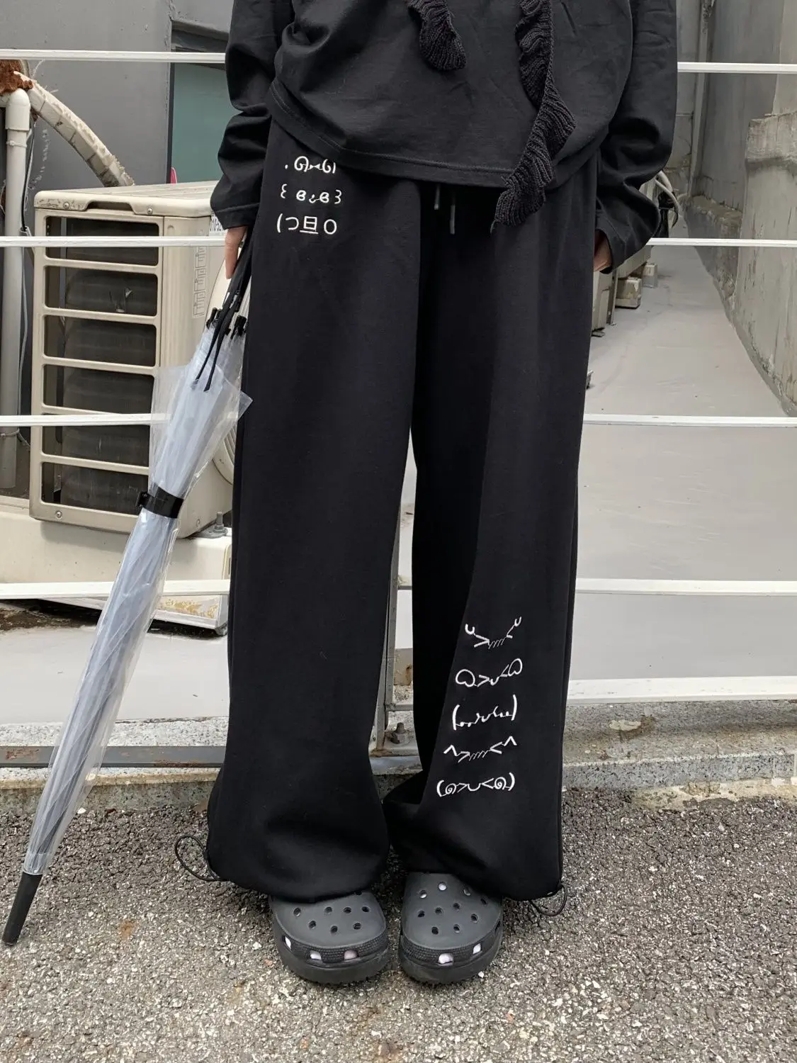 NICEMIX Kaomoji Sweatpants Women Cute Kawaii Cutecore Harajuku Jirai Kei Baggy Wide Leg Gray Joggers Y2K Alt Streetwear Pants