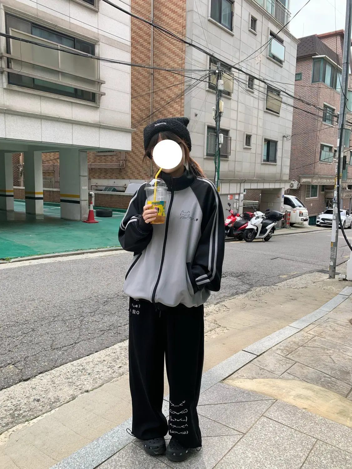 NICEMIX Kaomoji Sweatpants Women Cute Kawaii Cutecore Harajuku Jirai Kei Baggy Wide Leg Gray Joggers Y2K Alt Streetwear Pants