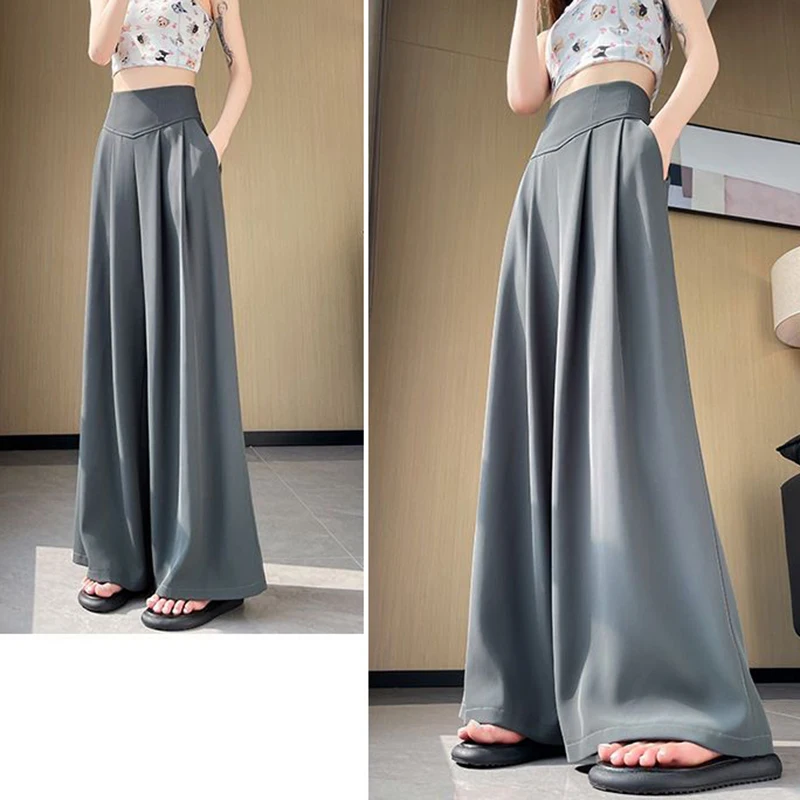 Lady Korean Solid High Waist Pants Girls Fashion Wide Leg Suit Trousers Women Slim Fit Comfortable Daily Slacks