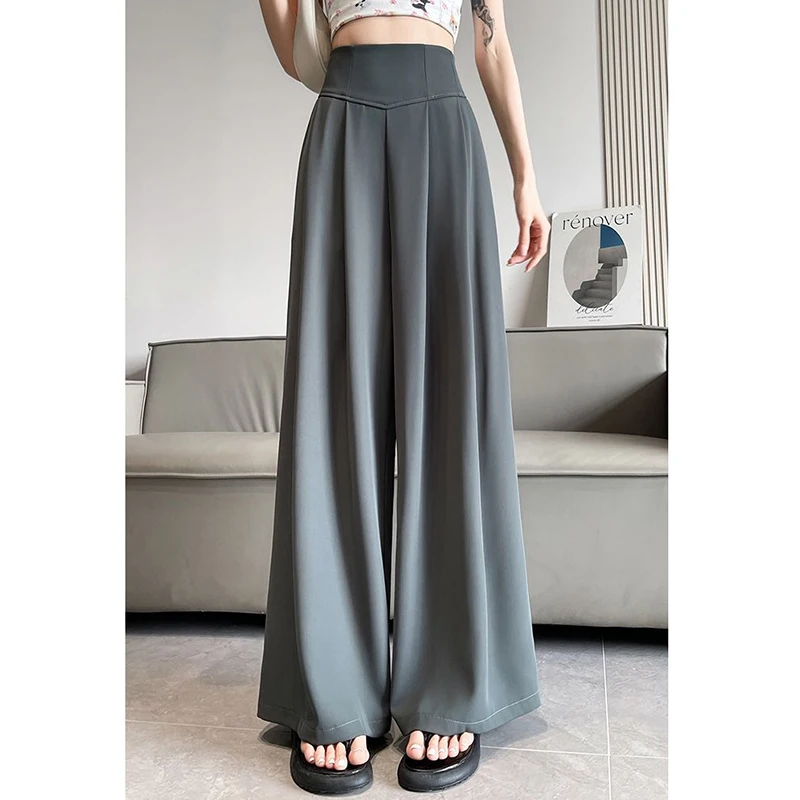 Lady Korean Solid High Waist Pants Girls Fashion Wide Leg Suit Trousers Women Slim Fit Comfortable Daily Slacks