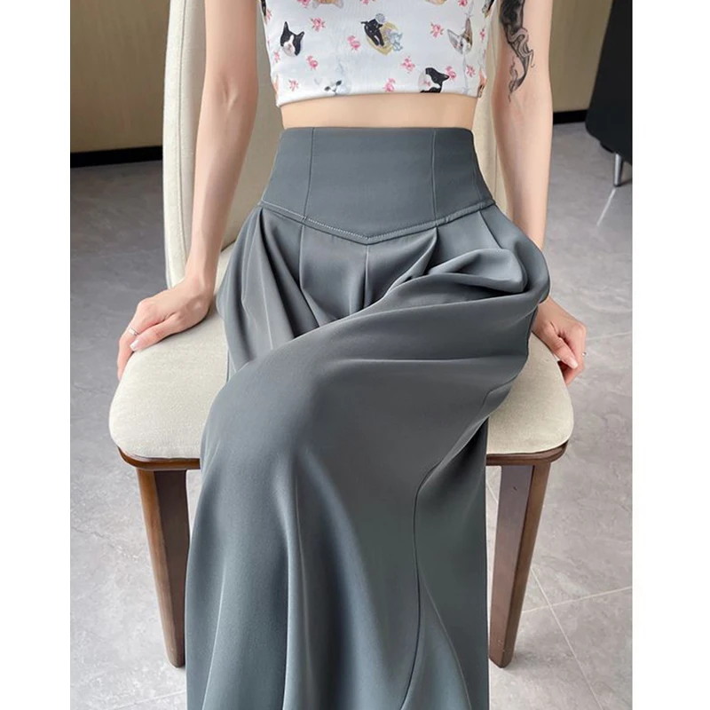Lady Korean Solid High Waist Pants Girls Fashion Wide Leg Suit Trousers Women Slim Fit Comfortable Daily Slacks