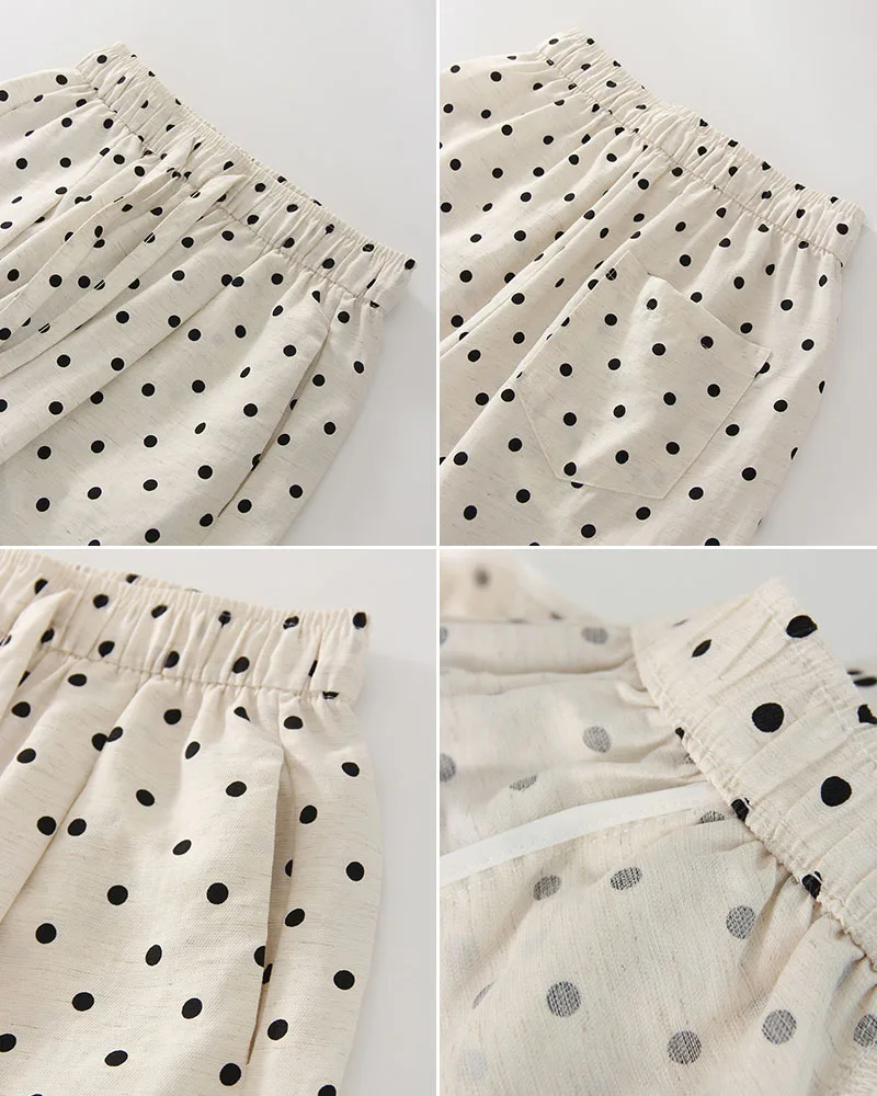 Polka Dot Cotton Linen Pants White Women Wide Leg Summer Spring Baggy Trousers For Woman High Waist Linen Loose Pants Women