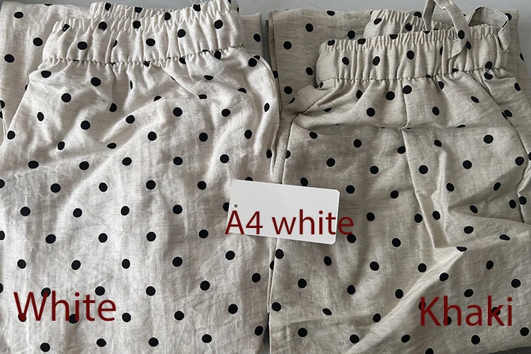 Polka Dot Cotton Linen Pants White Women Wide Leg Summer Spring Baggy Trousers For Woman High Waist Linen Loose Pants Women