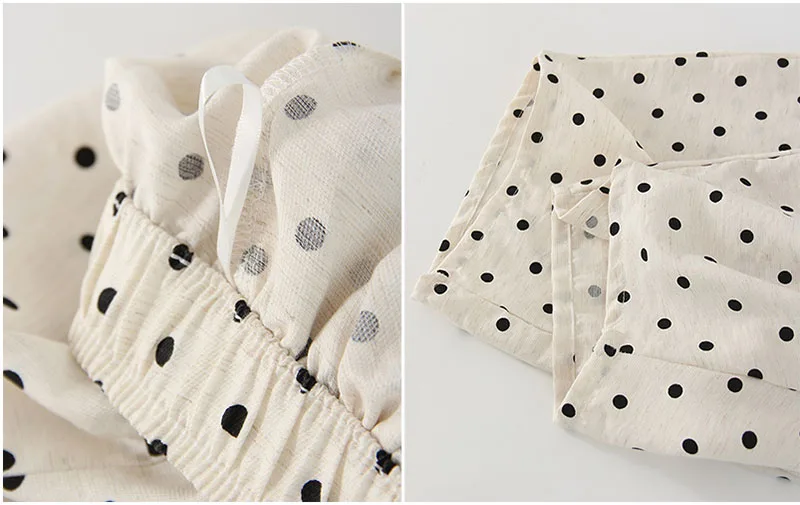 Polka Dot Cotton Linen Pants White Women Wide Leg Summer Spring Baggy Trousers For Woman High Waist Linen Loose Pants Women