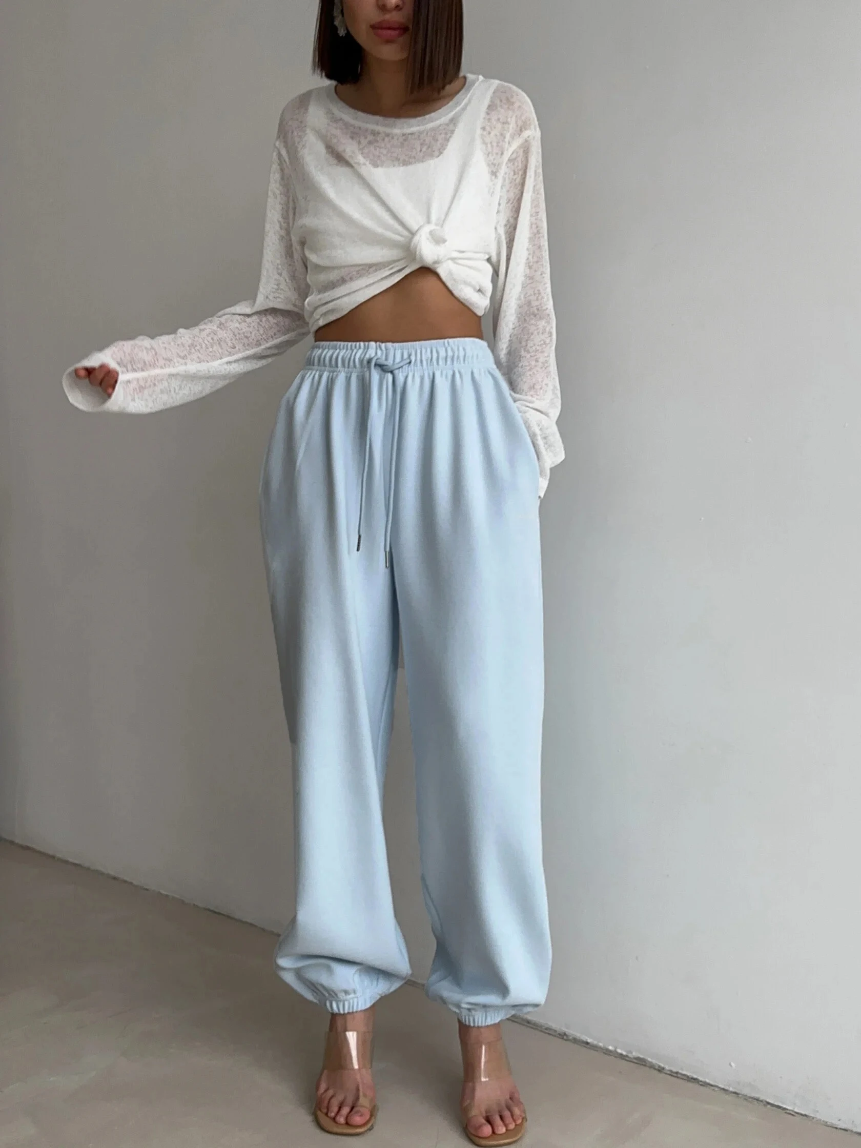 Autumn Women's Gray Sports Pants with Elastic 80% Cotton Jogging Vintage Classic Brown Sweatpants for Women