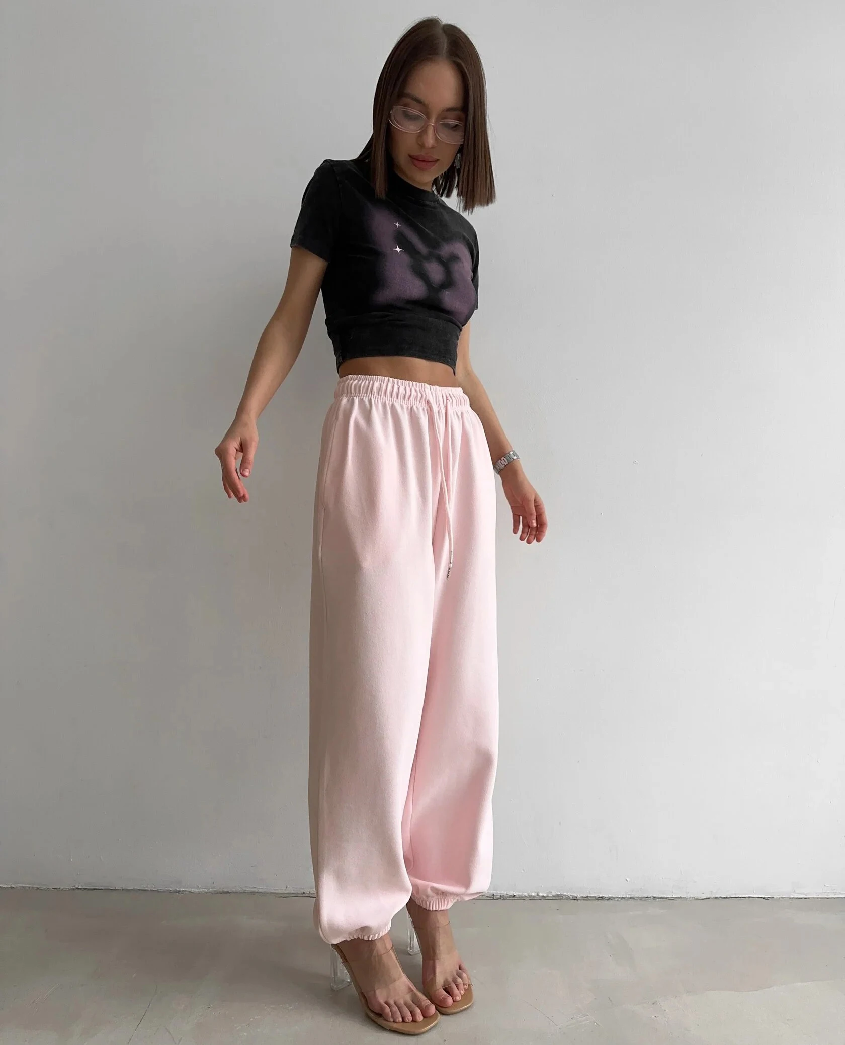 Autumn Women's Gray Sports Pants with Elastic 80% Cotton Jogging Vintage Classic Brown Sweatpants for Women