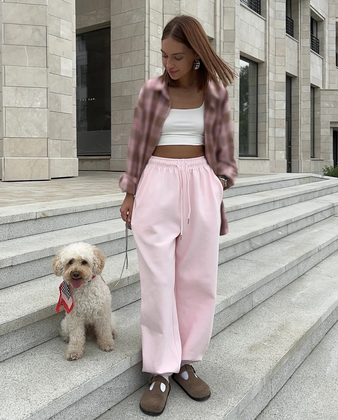 Autumn Women's Gray Sports Pants with Elastic 80% Cotton Jogging Vintage Classic Brown Sweatpants for Women