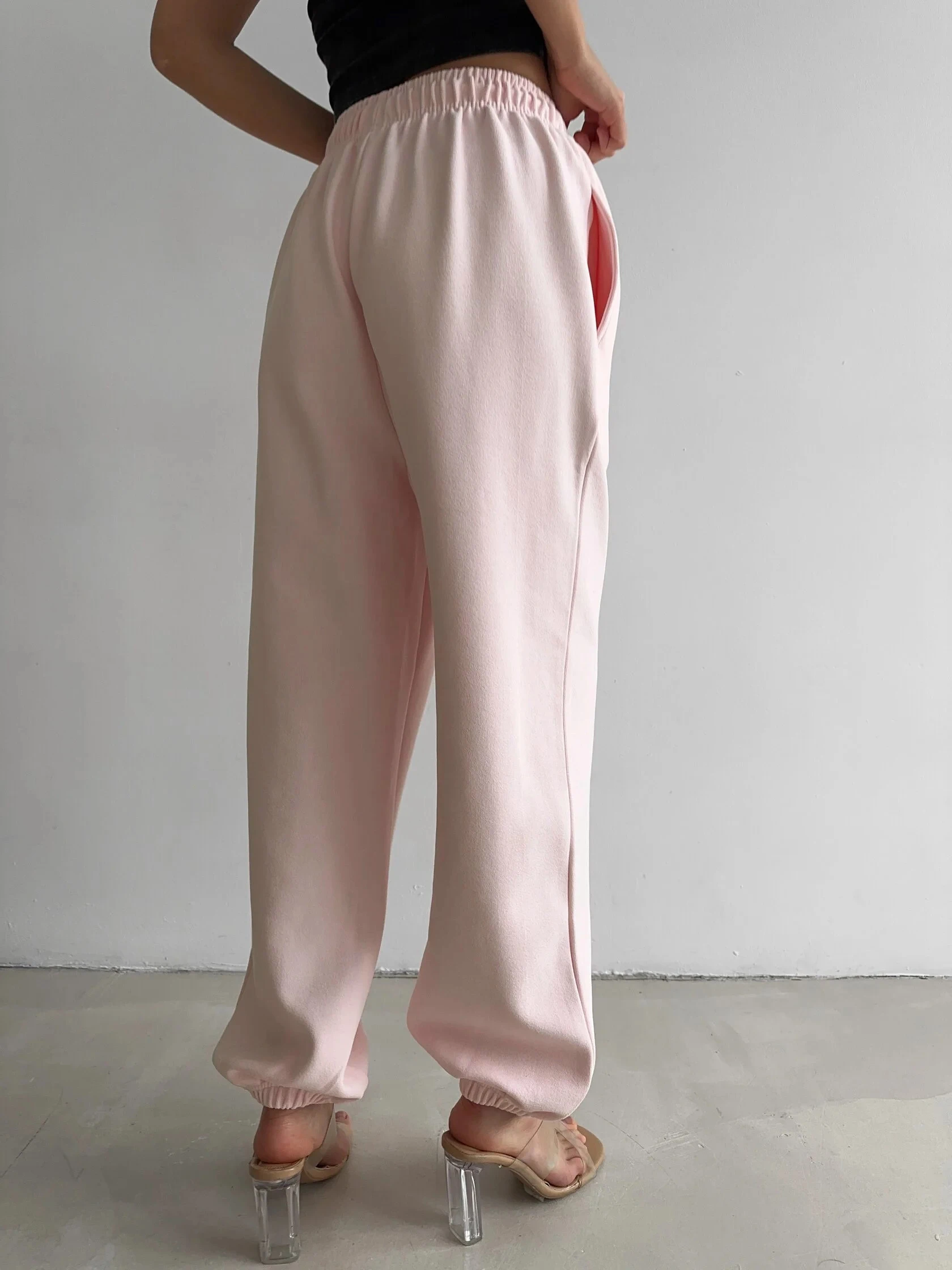 Autumn Women's Gray Sports Pants with Elastic 80% Cotton Jogging Vintage Classic Brown Sweatpants for Women