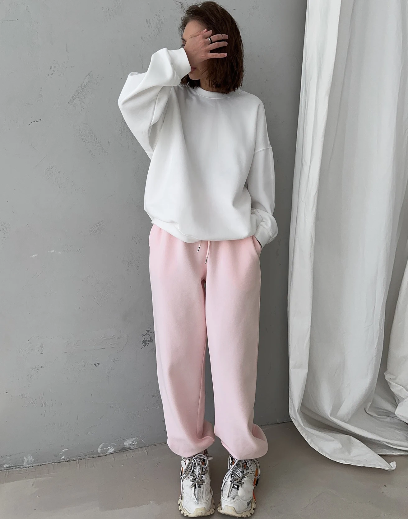 Autumn Women's Gray Sports Pants with Elastic 80% Cotton Jogging Vintage Classic Brown Sweatpants for Women