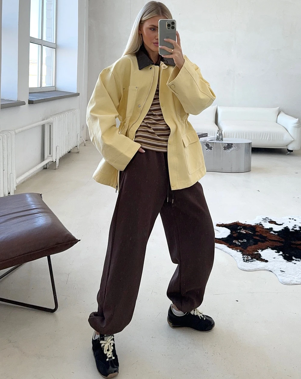 Autumn Women's Gray Sports Pants with Elastic 80% Cotton Jogging Vintage Classic Brown Sweatpants for Women