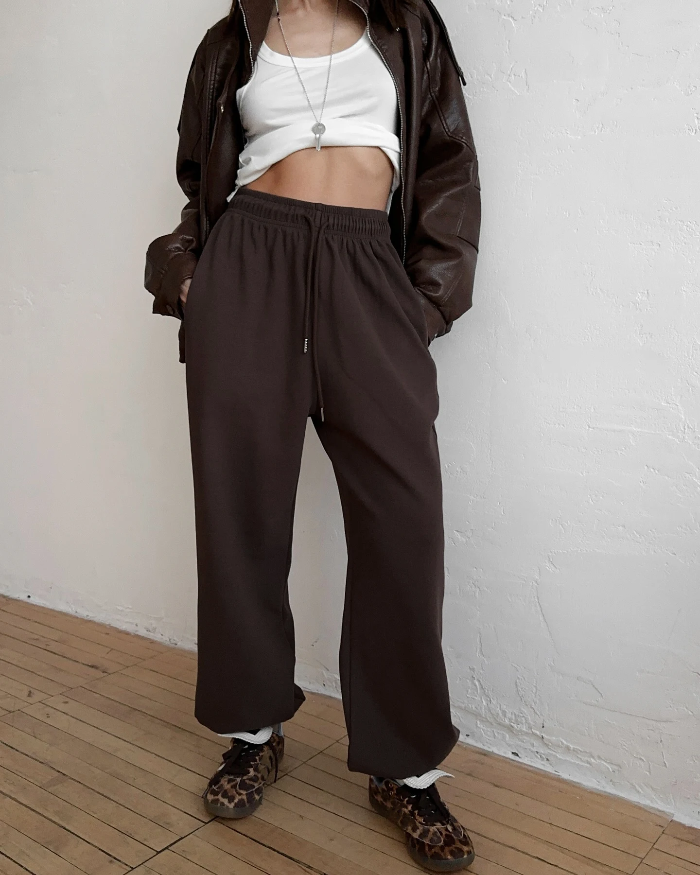 Autumn Women's Gray Sports Pants with Elastic 80% Cotton Jogging Vintage Classic Brown Sweatpants for Women