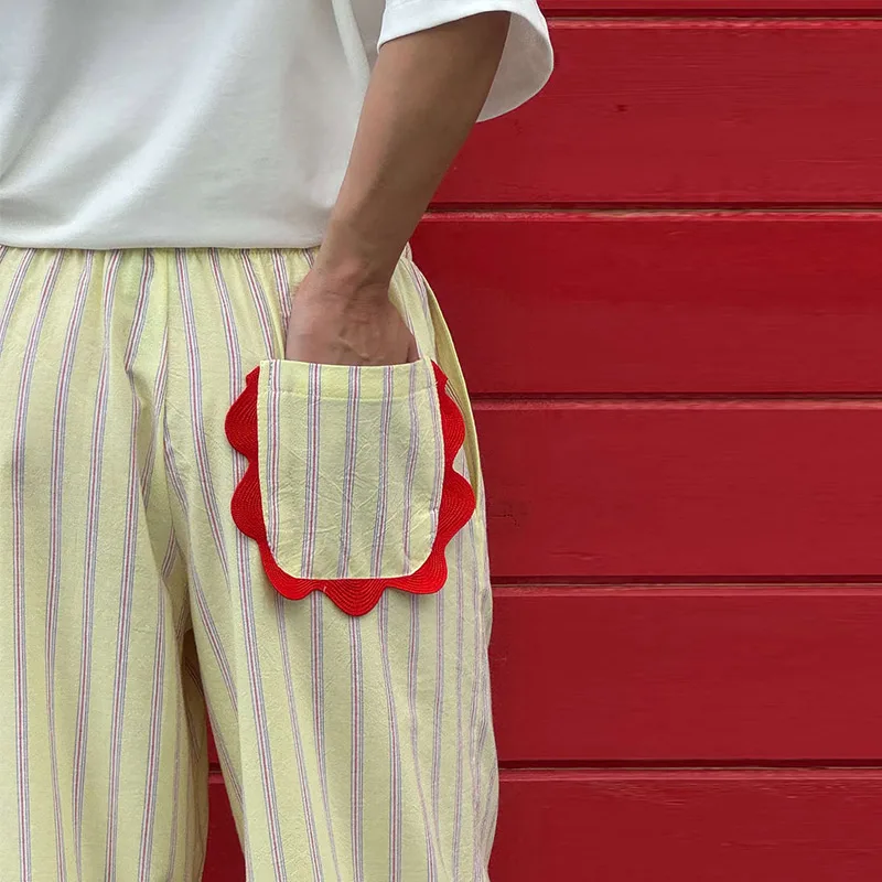 Striped Women's Trousers Low Waist Tie Casual Pants Vertical Stripe Floor Length Pants Daily Fashion Wear 2026 Collection