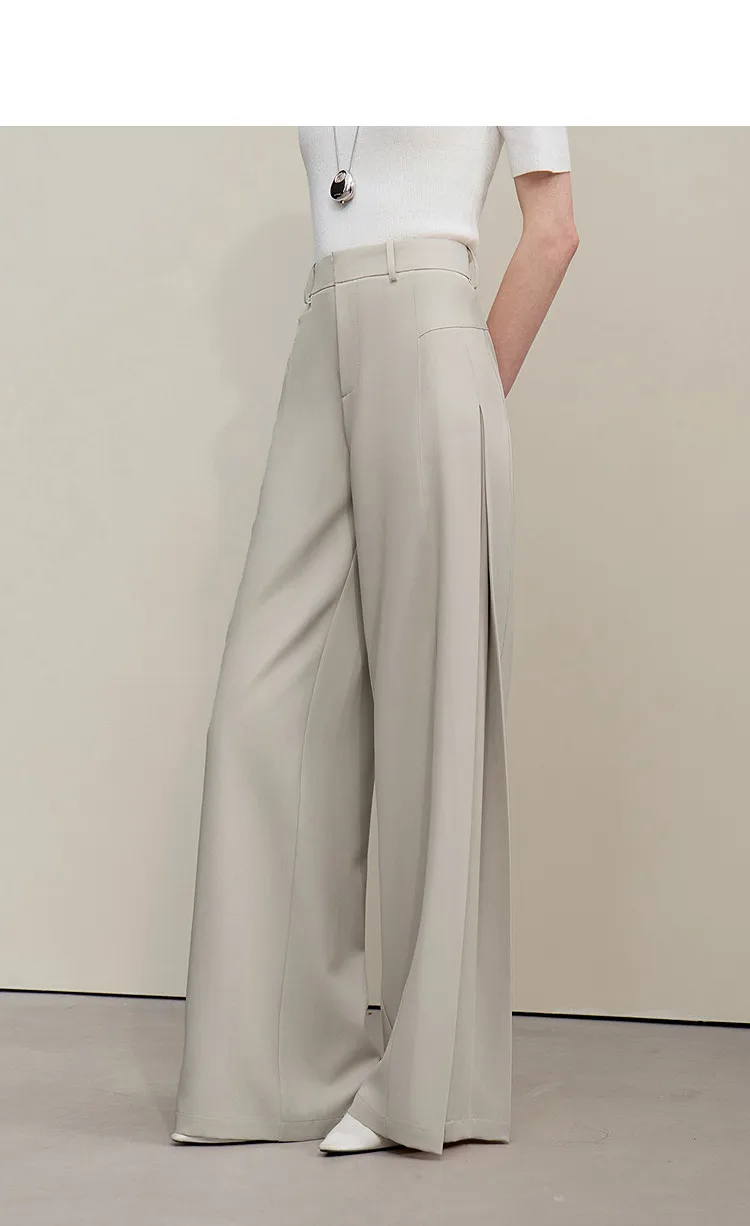 Amii Women's Wide Leg Pants 2026 Summer New Loose Flowy Trousers Pleated Solid Versatile Casual Long Pants For Women 12642085